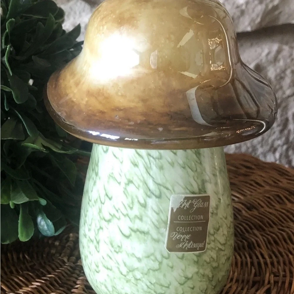 Pier1 Imports Art Glass‎ Collection Mushroom Decor Green Brown 4.5